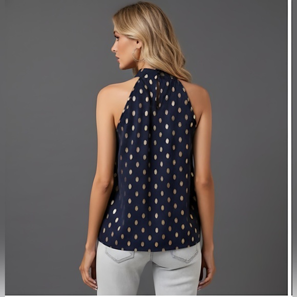 Gold Leaf Print Pleated Top Blue - Picture 6 of 7